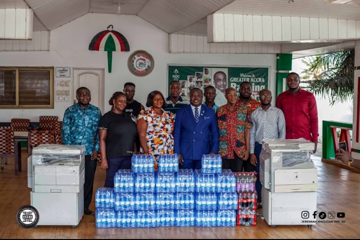 Jnr. JM Fortifies NDC Greater Accra Base with Strategic Donation at Labadi Headquarters